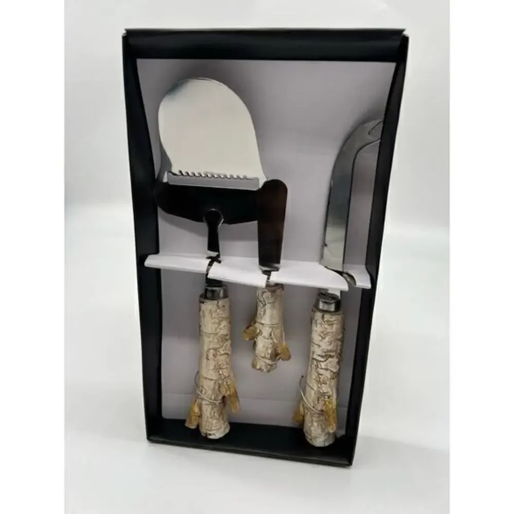 Birch wood 3 piece stainless steel cheese knife and birch wood handles set NEW